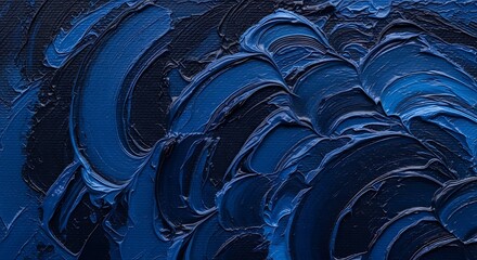 Deep blue paint strokes create a dynamic texture on a canvas, showcasing a rich, moody abstract design.