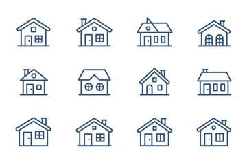 Fototapeta premium Collection of simple outline house icons in blue and gray shades perfect for real estate and design projects vector