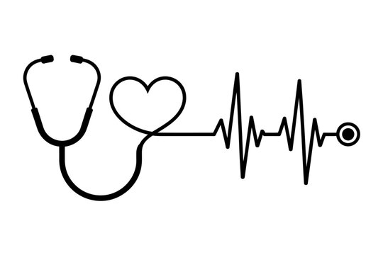 Stethoscope heartbeat ecg line art medical symbol for healthcare and cardiology professionals vector
