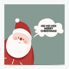 Ho, ho, ho! Merry Christmas, funny greeting card, postcard, invitation with chubby Santa Claus on blue background, vector illustration