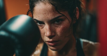 Woman focused boxing training