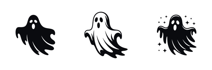 Cute Spooky Ghost Halloween Vector Set – Scary Spirit Silhouettes for Haunted Illustrations, Party Invitations, Stickers, Posters, Seasonal Decor, and Creepy Yet Fun Holiday Designs
