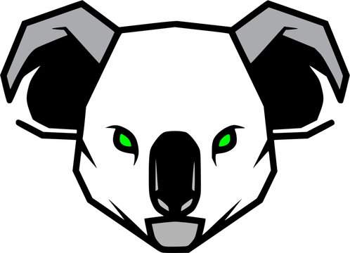 Black and white vector illustration of a koala's head in a mascot style.