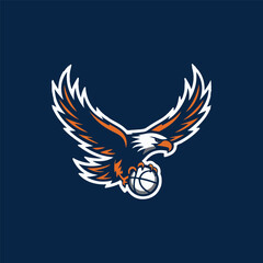 Obraz premium Minimalist vector logo of a soaring hawk carrying a ball, symbolizing speed, power, and agility. Perfect for sports teams, athletic brands, academies, or dynamic business identity.