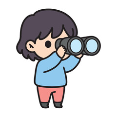 Cute illustration of a child holding binoculars and looking through them