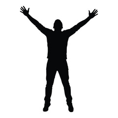 A joyful person with arms raised high in celebration silhouette