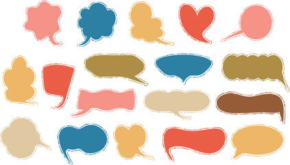 Set of hand drawn chalk speech bubbles with text box icons for comics, featuring grunge doodle texture.