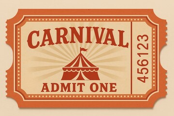 Vintage carnival ticket design featuring tent illustration and bold typography elements