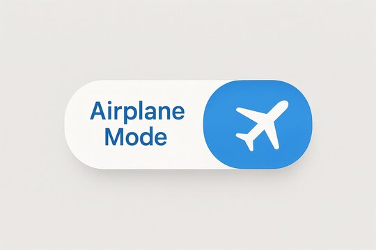 Airplane mode toggle button design with blue icon and white background for digital interfaces - Powered by Adobe