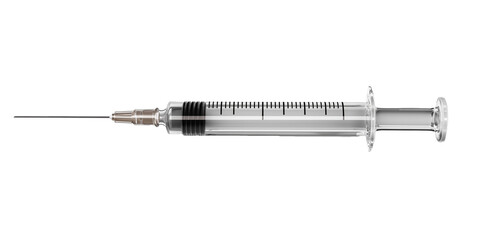 Syringe with a sharp needle transparent PNG cutout isolated background,  medical graphic
