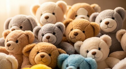 Soft plush toys for kids cute teddy bears collection adorable stuffed animals for children playtime fun background