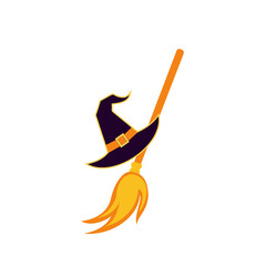 vector illustration Stylized witch's broom with a hat for Halloween on transparent background