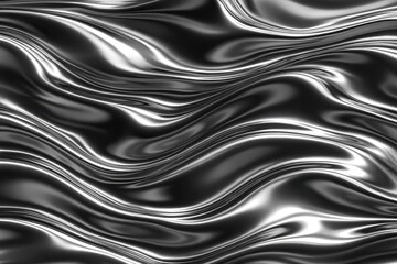 Obraz premium Molten chrome ripples forming fluid metallic surface with high gloss reflections, seamless abstract background macro 3D render with studio lighting