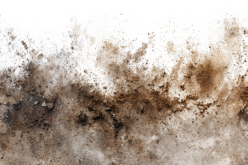 A close-up abstract view of dirt and soil particles scattered against a white background, suggesting a natural or environmental theme.