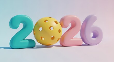 2026 numbers with pickleball ball instead of zero - new year sports concept