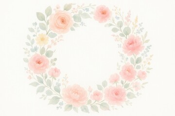 Delicate watercolor floral frame with soft blush roses eucalyptus and wildflowers elegant hand painted botanical border on white for wedding invitations