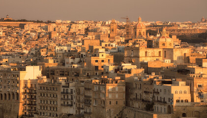 The elevated view on the buildings of Valletta at sunset - Malta