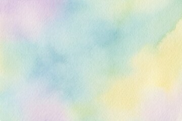 Fototapeta premium Soft pastel watercolor paper texture with flowing violet blue green and yellow washes dreamy abstract banner ideal for cards posters and prints