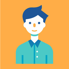 Simple flat design avatar of a young person with blue hair and teal shirt