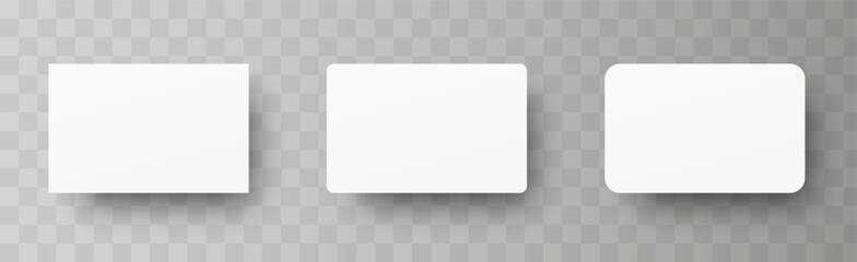Plastic or paper white business card isolated on transparent background. Vector blank sticker, sheet, label, banner with rounded corners template, vector 10 eps.