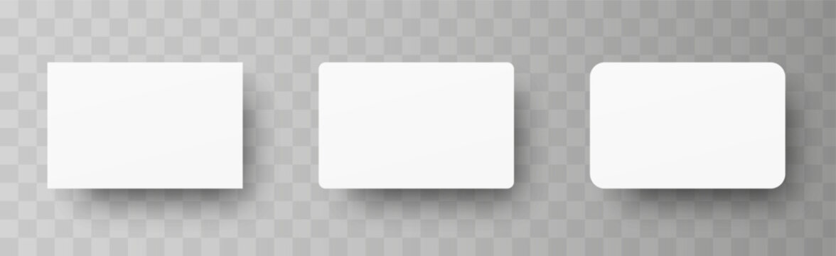 Plastic or paper white business card isolated on transparent background. Vector blank sticker, sheet, label, banner with rounded corners template, vector 10 eps.