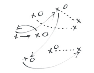 Hand draw strategy game plan for football, basketball, handball, sketched black marker, isolated on white, clipping path, design elements