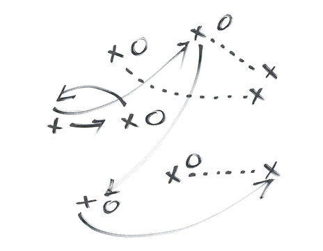 Hand draw strategy game plan for football, basketball, handball, sketched black marker, isolated on white, clipping path, design elements	