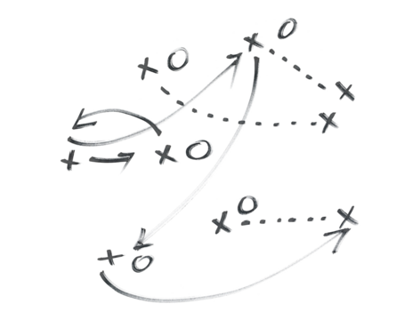 Hand draw strategy game plan for football, basketball, handball, sketched black marker, isolated on white, clipping path, design elements	