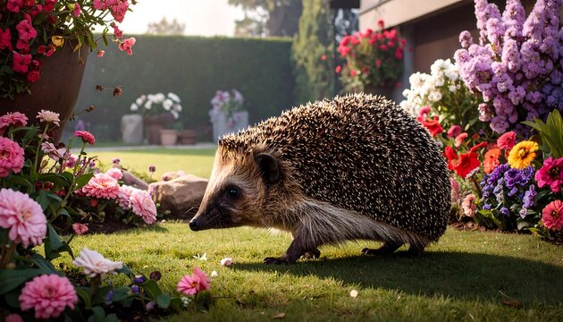 Hedgehog in a vibrant garden (1)