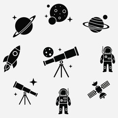 Cosmic Exploration Black and White Space Exploration Icon Set