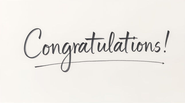 Stylish handwritten Congratulations! message with a decorative underline and arrow, for celebrating success, achievements, or special events with ample clear space.