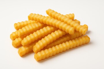 Crispy golden french fries heap with soft drop shadow isolated on white background realistic fast food snack for menu mockup and advertising