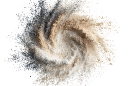 Swirling dust cloud of various colors on a white background.