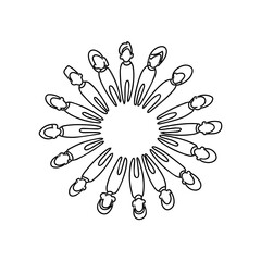 Connected community of people forming a circle, unity and teamwork concept, social network graphic, representing diversity and collaboration, a scalable vector design