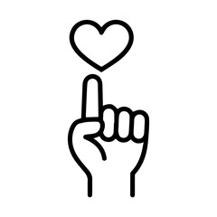 Expressing love with a finger pointing to a heart shape for Valentine's Day, romantic gesture, kindness and connection icon, originally a scalable vector graphic