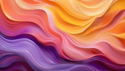 Obraz premium Abstract Acrylic Painting Of Flowing Gradient Waves In Yellow Orange Pink And Purple Colors Artistic Background