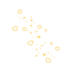 Yellow glowing heart particles on transparent background
