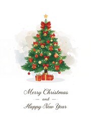 Naklejka premium red christmas tree, christmas tree with red Christmas gifts, Ai art, Christmas card 