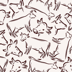 Cow background, pattern set. Collection icons cow. Vector
