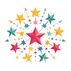 Colorful Stars Bursting in a Circular Pattern Design for Celebration Graphic Elements