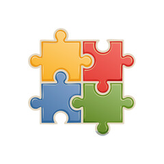 Fototapeta premium Colorful jigsaw puzzle pieces icon representing teamwork collaboration and problem solving