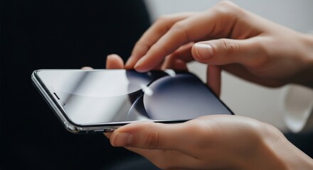 Digital interaction: hands interacting with a sleek smartphone, representing modern communication and technology, tapping on the screen, technology interface in daily life.