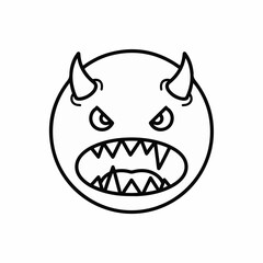 Angry emoticon displays an evil expression with sharp teeth and horns, expressing negativity in simplistic form. Angry emoticon portrays an intense emotion, capturing frustration in its design.