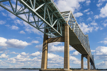 Fototapeta premium The Commodore Barry Bridge over the Delaware River at Subaru Park in Chester Pennsylvania USA