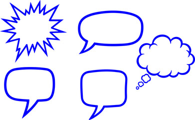 Blue Outline Speech and Thought Bubbles with a Starburst speech bubble chat bubble