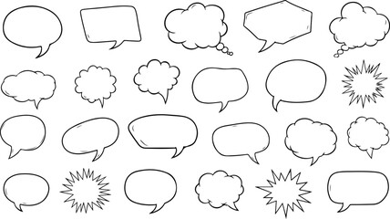 Fototapeta premium Hand- Drawn Style Speech and Thought Bubbles in Black Outline speech bubble chat bubble