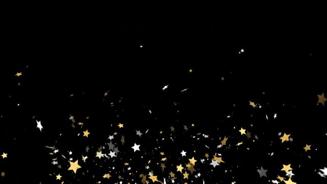 Confetti Explosion. Animation of beautiful sparkling golden confetti stars on a transparent background.