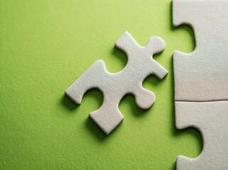Off-white puzzle piece on green background