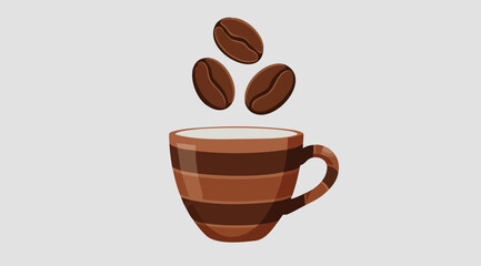 Obraz premium Stylized Coffee Cup with Falling Roasted Beans Illustration
