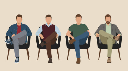 Obraz premium Set of Faceless Male Characters in Casual and Smart Attire Seated in Chairs